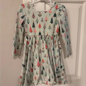 Festive Tree Print Kids Dress